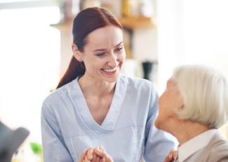 Caregiver assisting senior at home