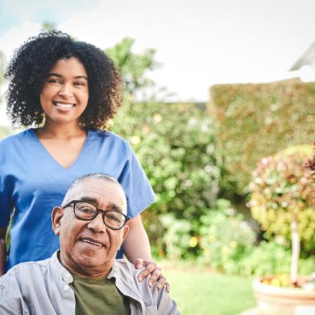 Caregiver supporting senior at home
